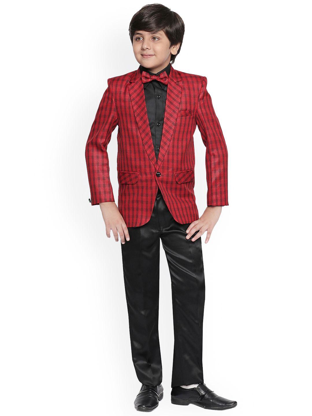 jeetethnics boys red & black checked party suit