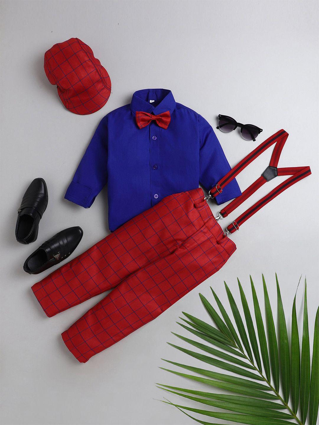 jeetethnics boys red & blue shirt & trouser with suspenders