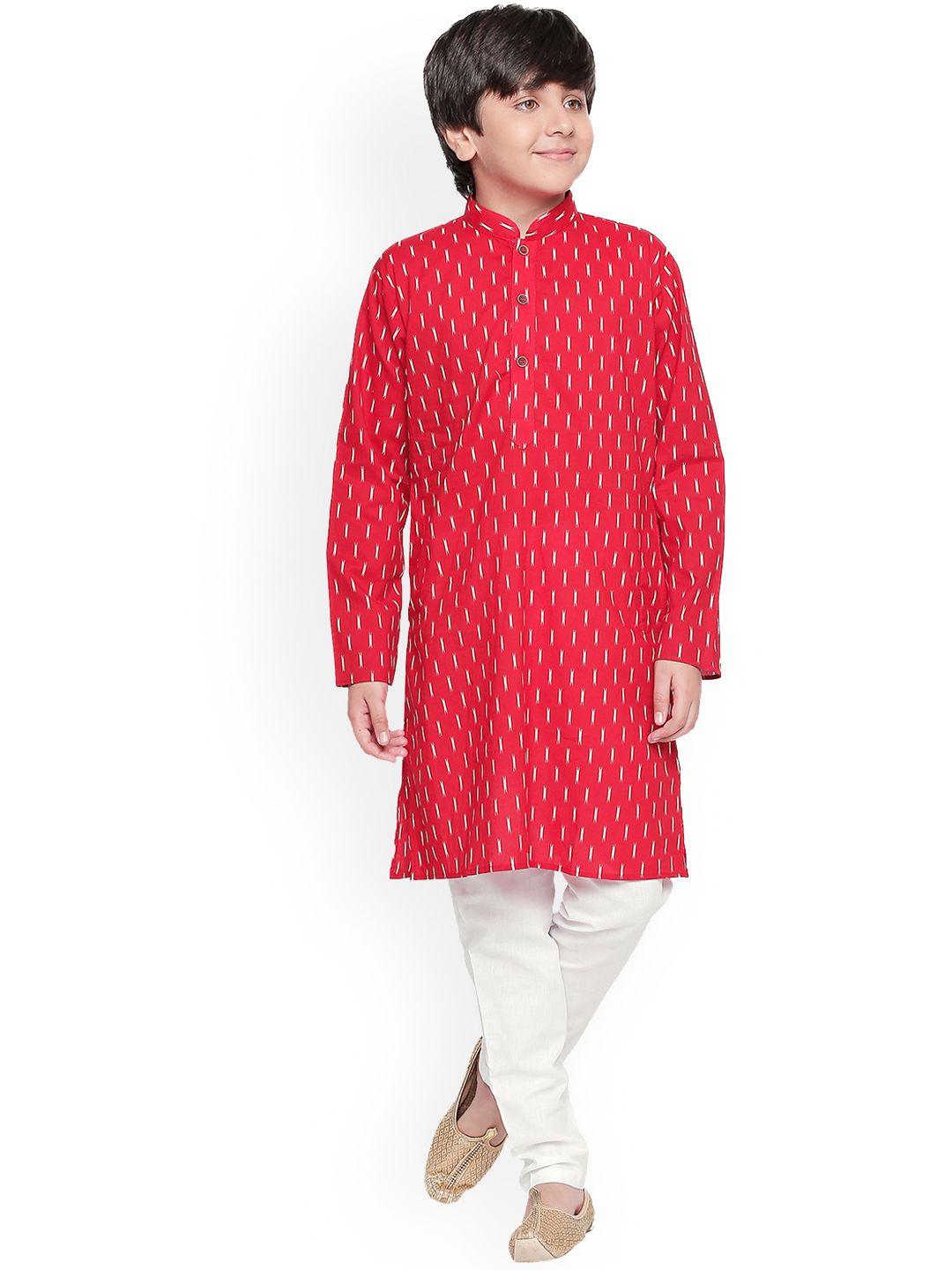 jeetethnics boys red & white printed kurta with pyjamas