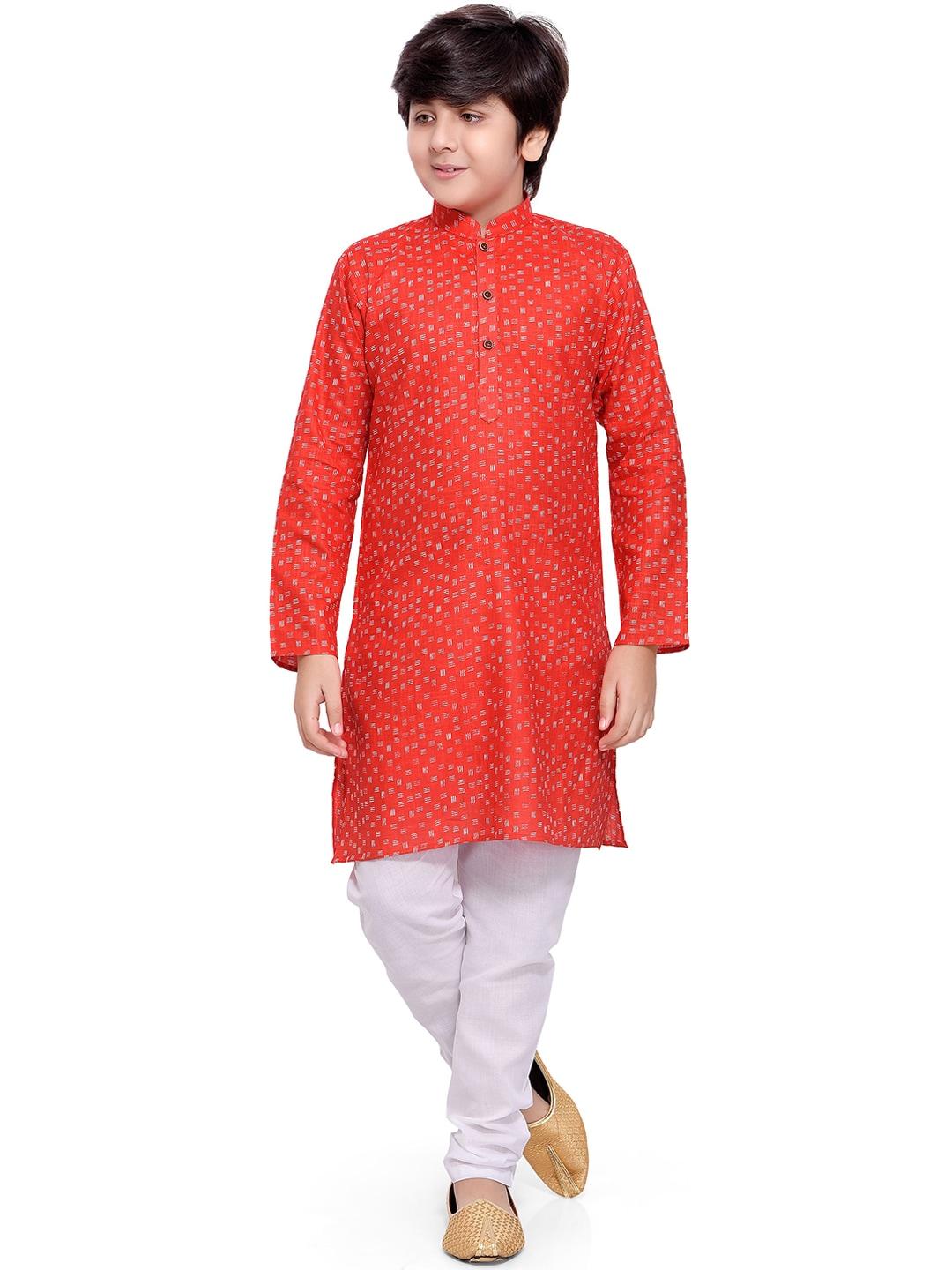 jeetethnics boys red & white printed regular kurta with pyjamas