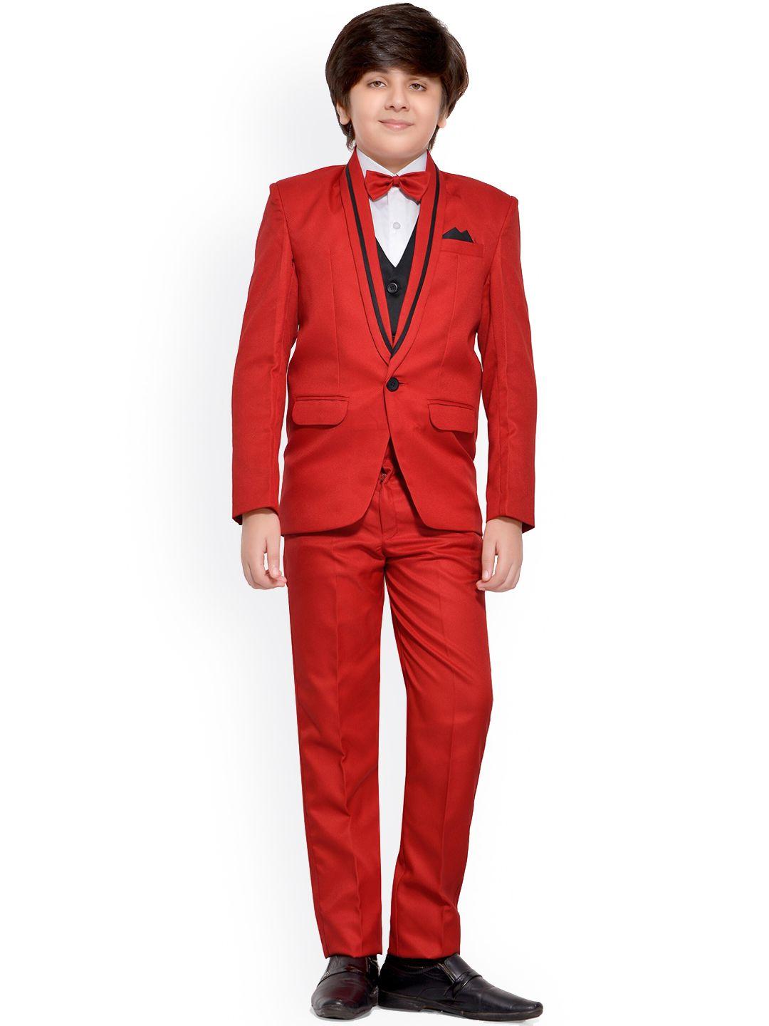 jeetethnics boys red 5-piece single-breasted partywear suit