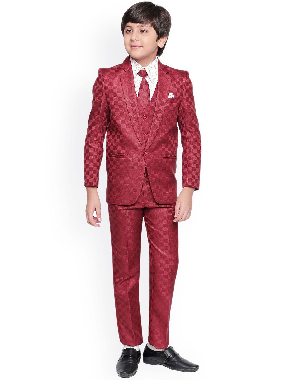 jeetethnics boys red self design 5 piece suit