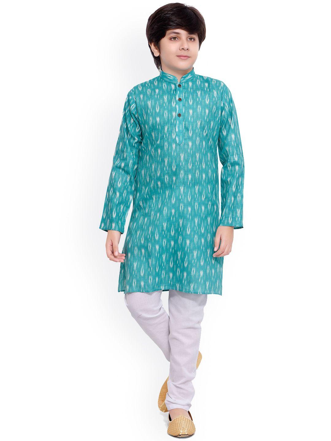 jeetethnics boys turquoise blue printed regular kurta with pyjamas