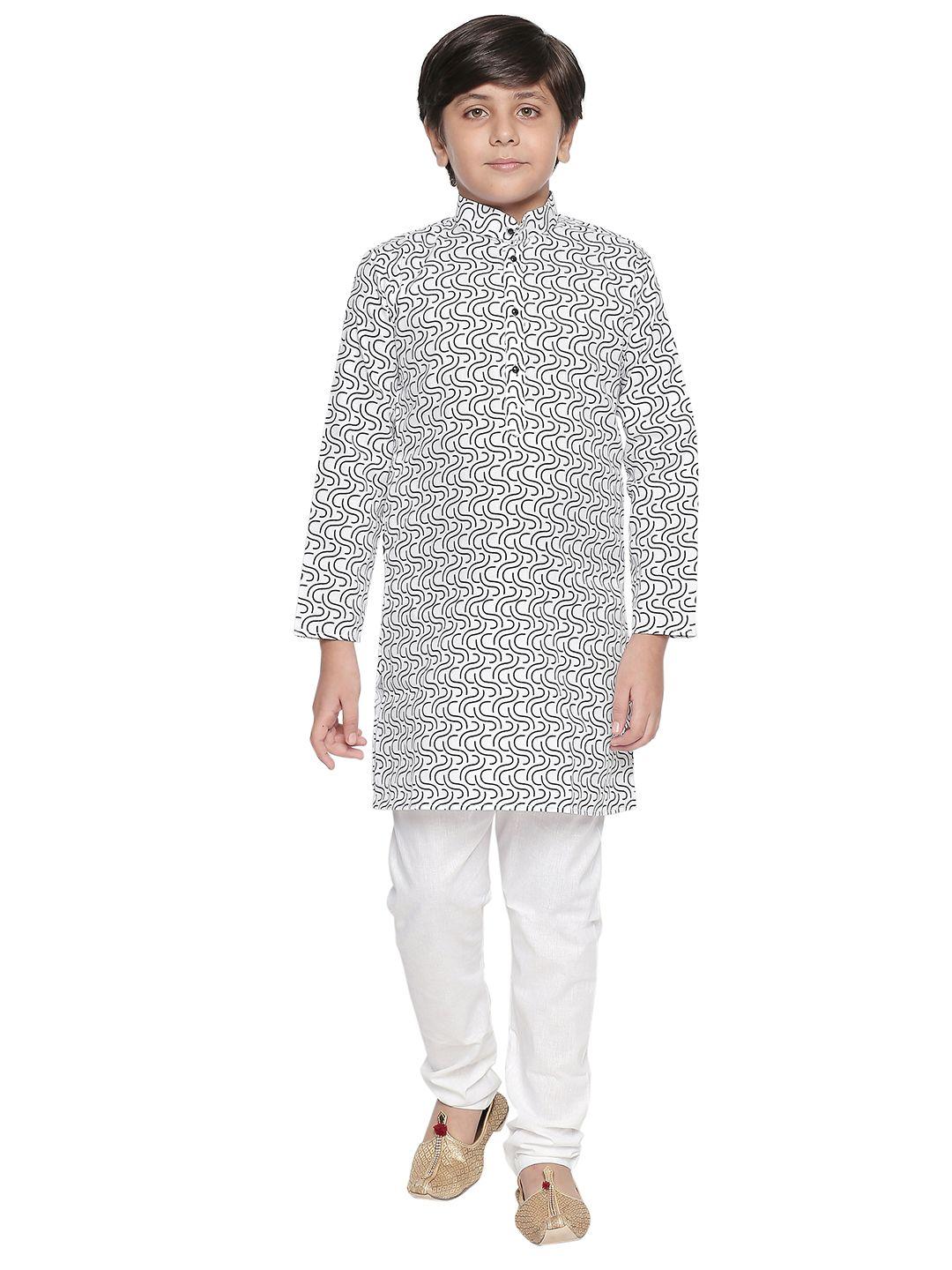 jeetethnics boys white & black printed regular kurta with pyjamas