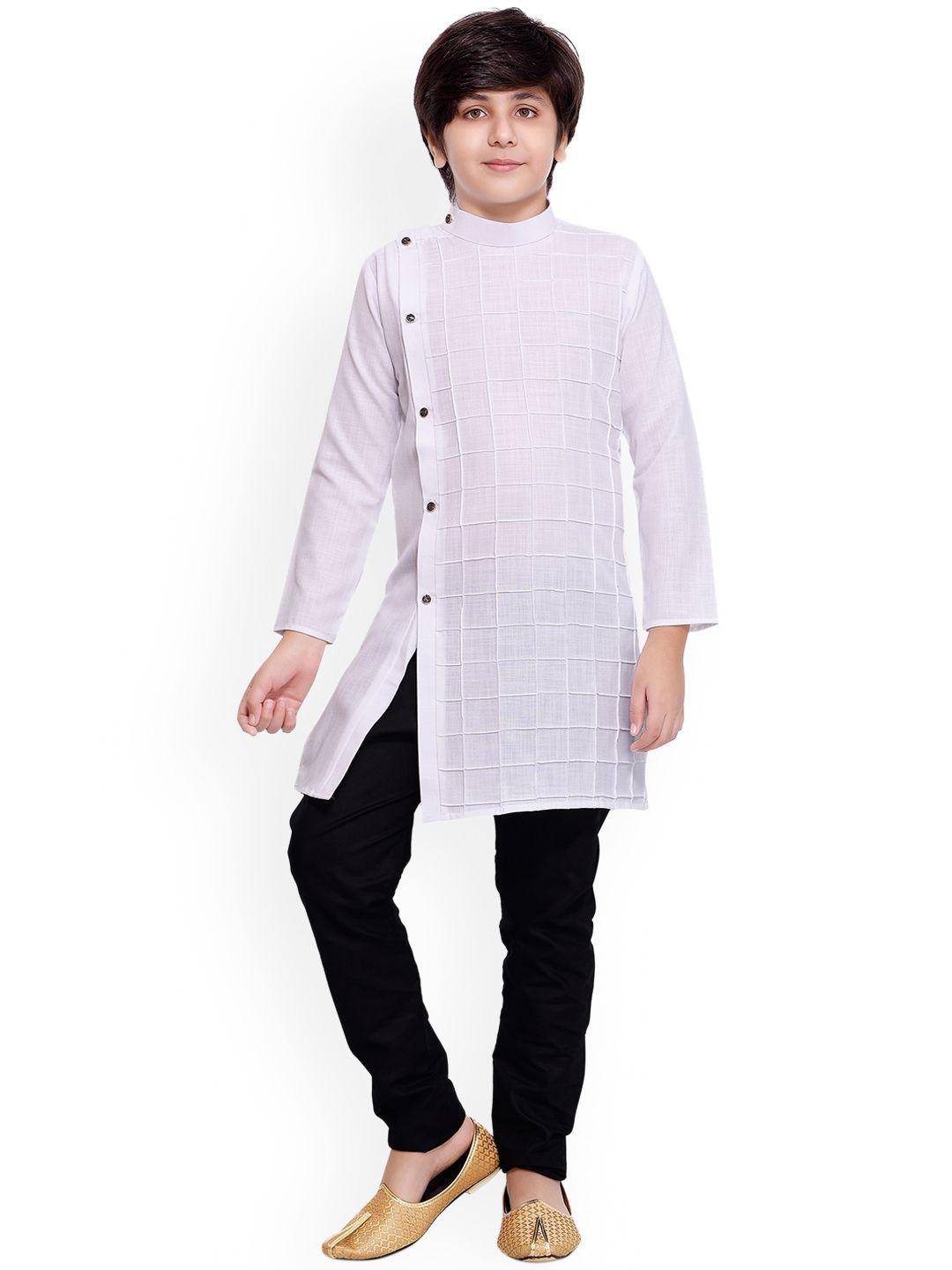 jeetethnics boys white & black self-design angrakha kurta with pyjamas
