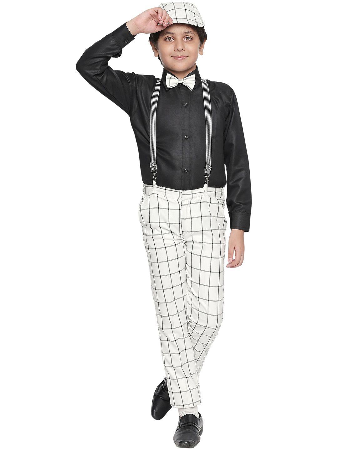 jeetethnics boys white & black shirt with trousers and suspenders