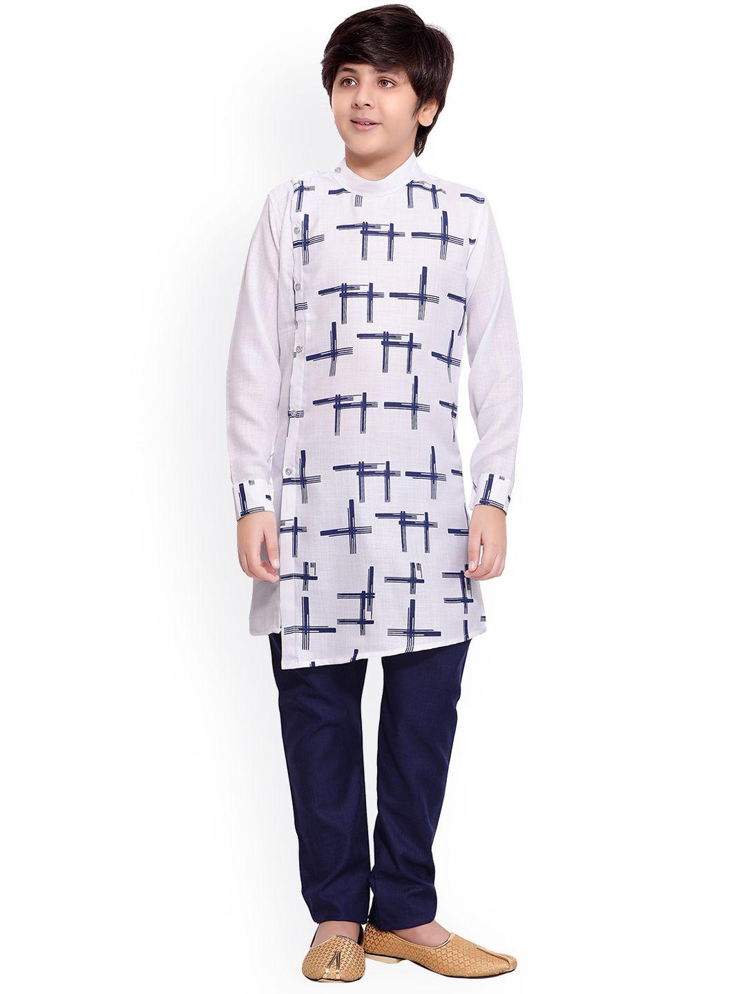 jeetethnics boys white printed regular kurta with pyjamas