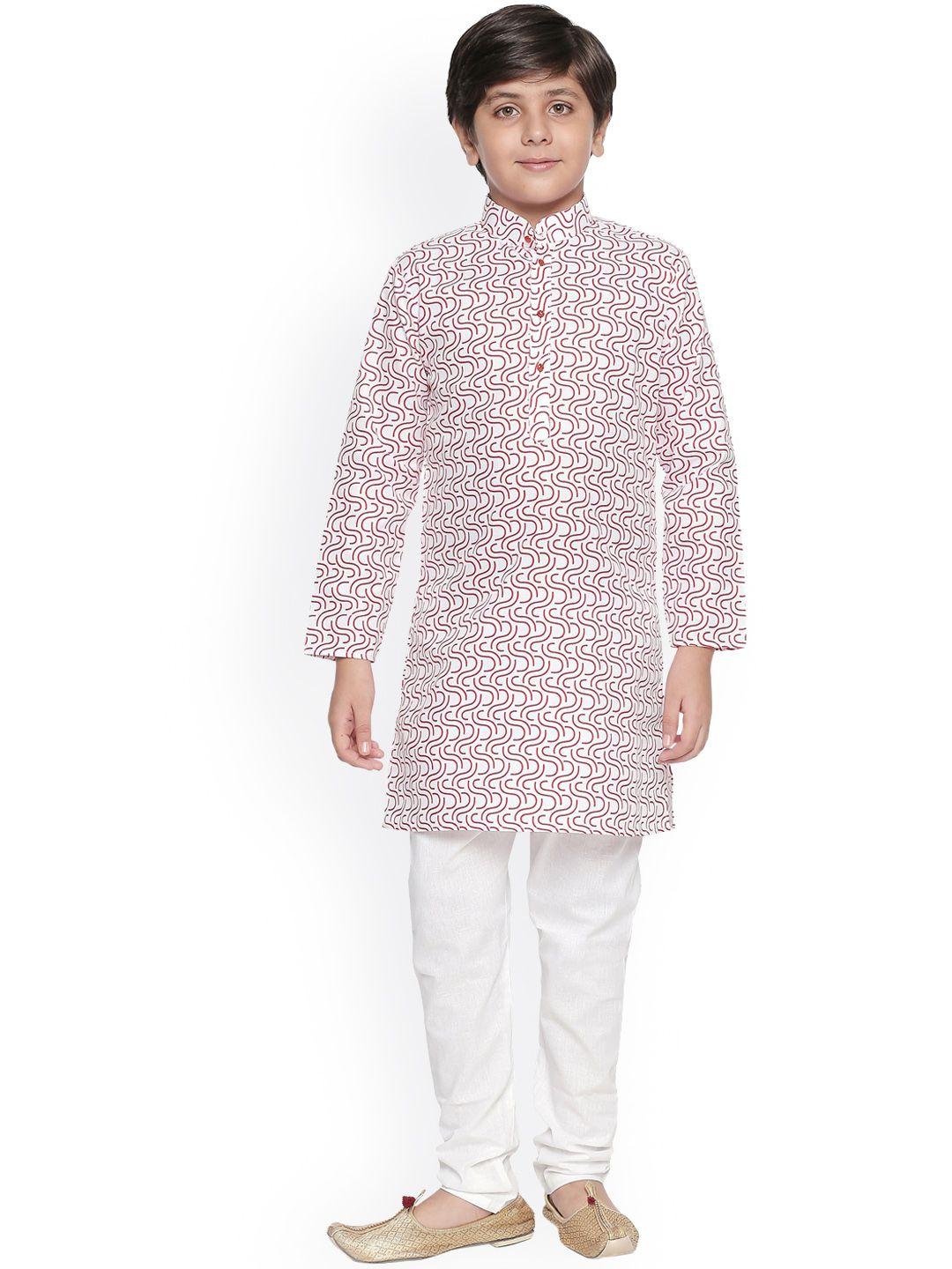 jeetethnics boys white printed regular kurta with pyjamas