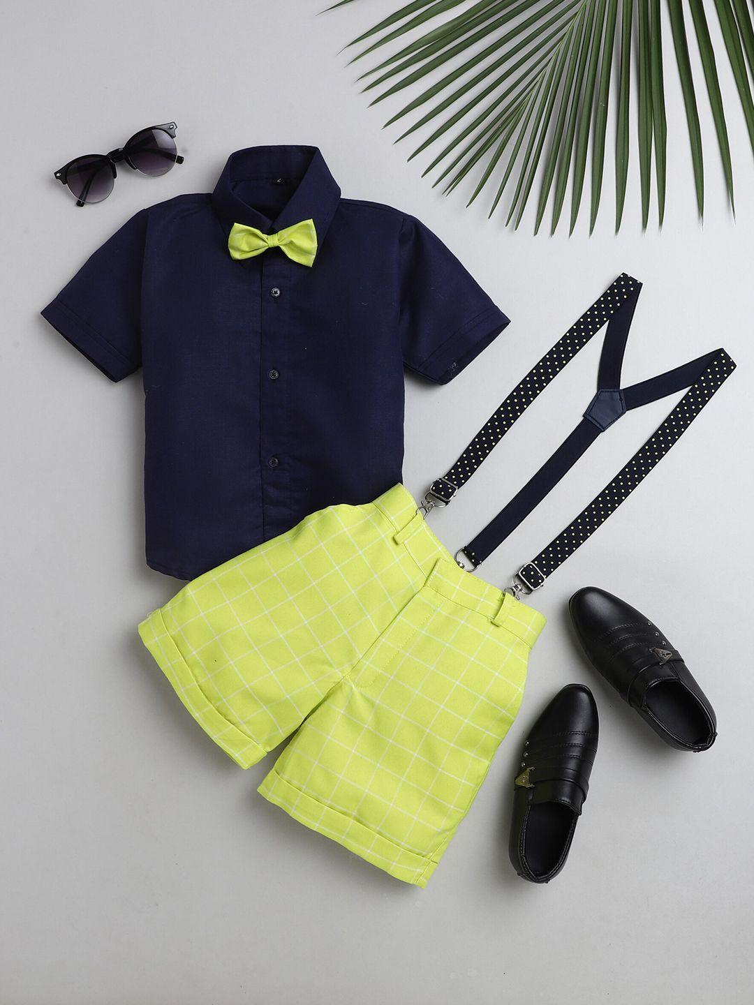 jeetethnics boys yellow & navy blue shirt & shorts with suspenders