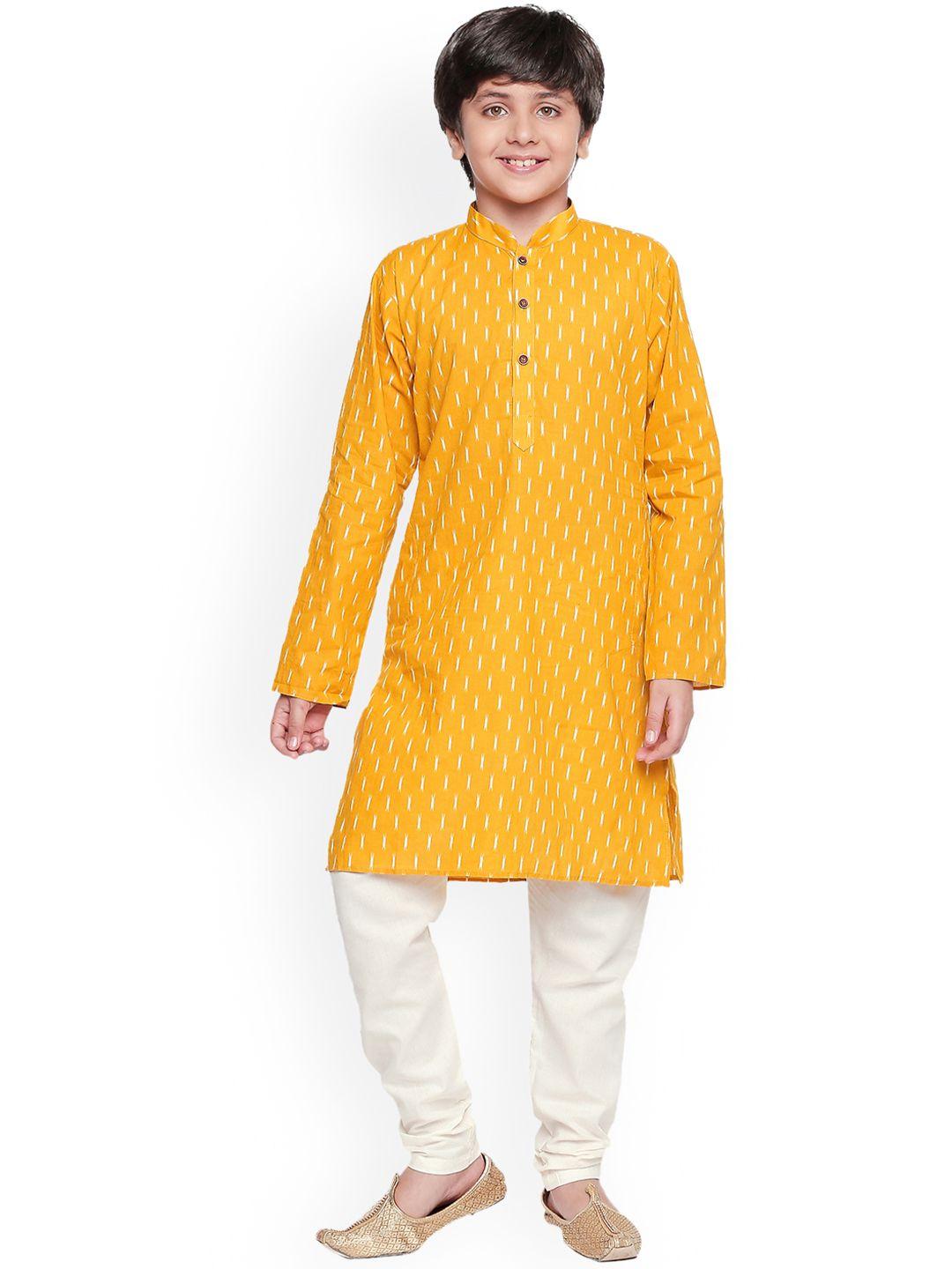 jeetethnics boys yellow & white printed kurta with pyjamas