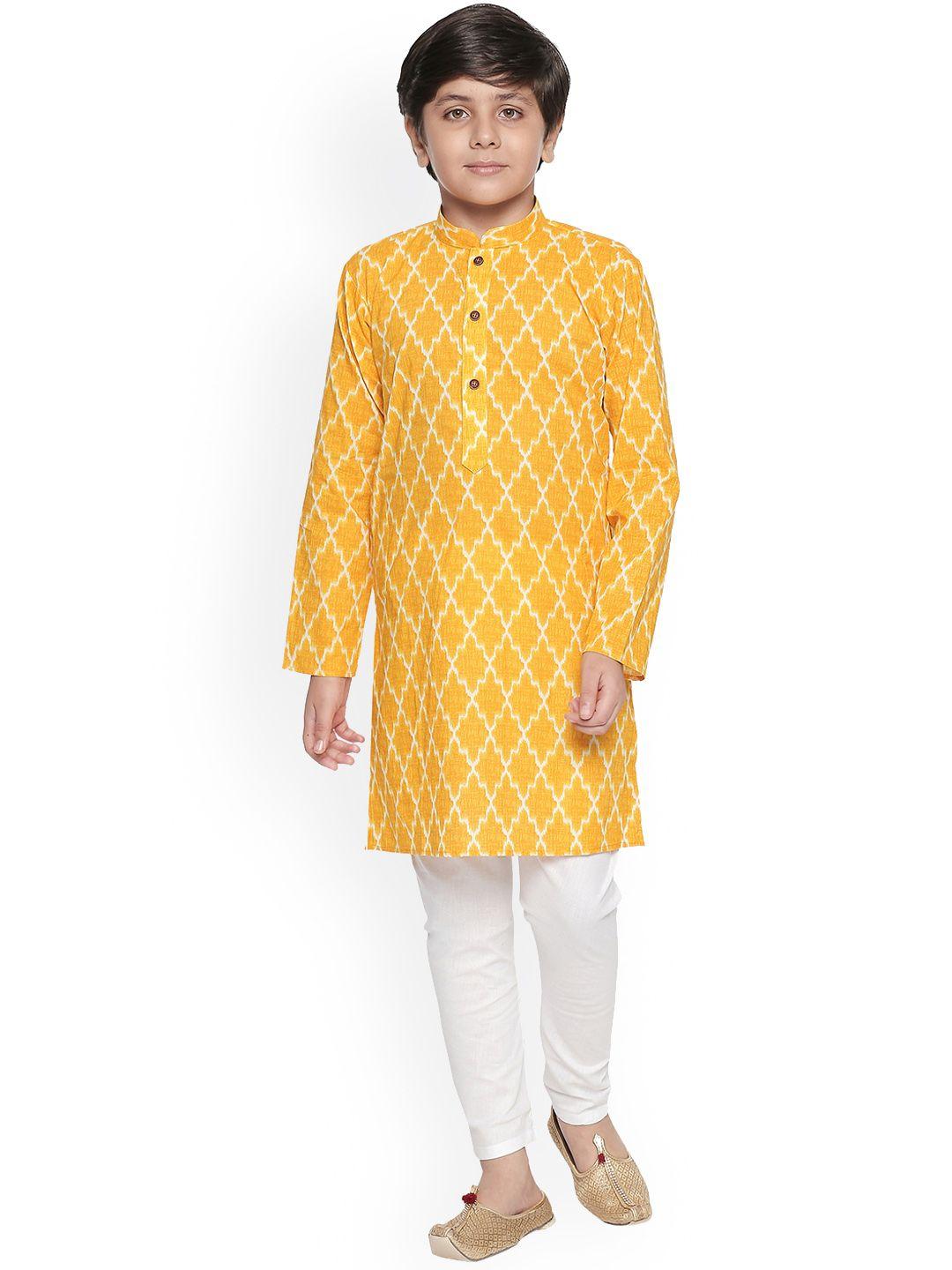 jeetethnics boys yellow & white printed kurta with pyjamas