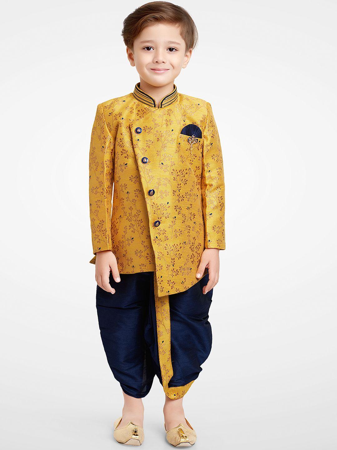 jeetethnics boys yellow printed kurta with dhoti pants