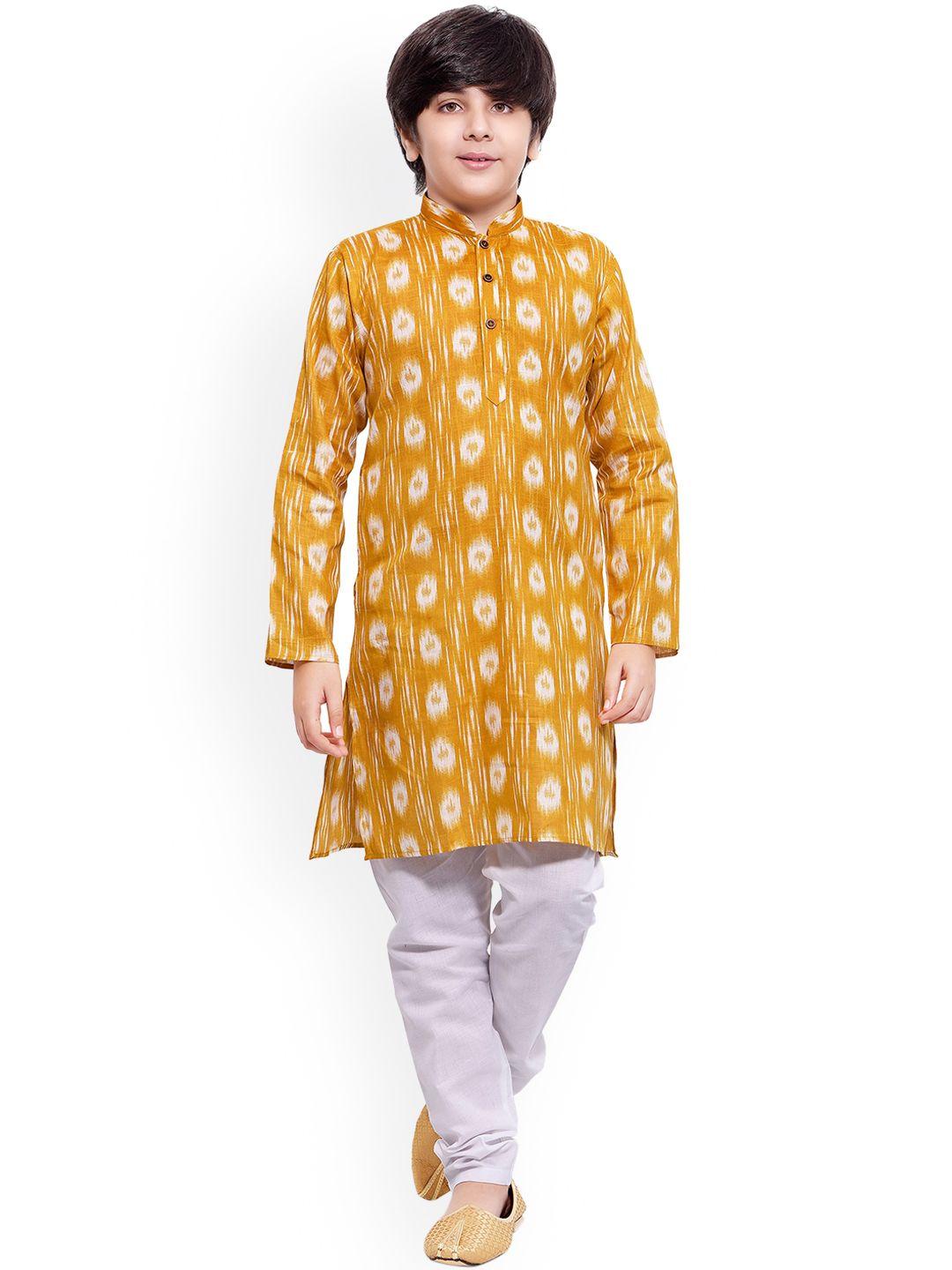jeetethnics boys yellow printed regular kurta with pyjamas