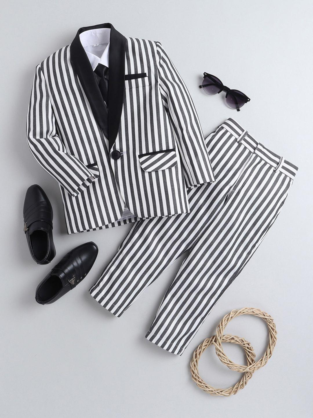 jeetethnics infants boys white & black striped patterned single-breasted 4-piece suits
