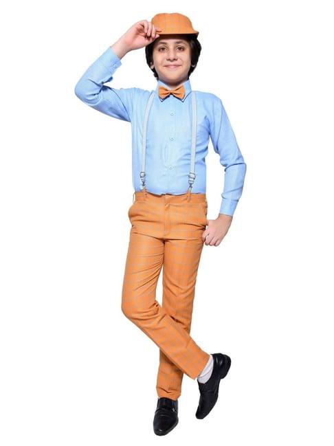 jeetethnics kids blue & orange regular fit full sleeves shirt set