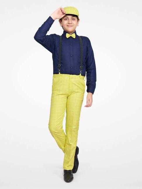 jeetethnics kids navy & yellow regular fit full sleeves shirt set