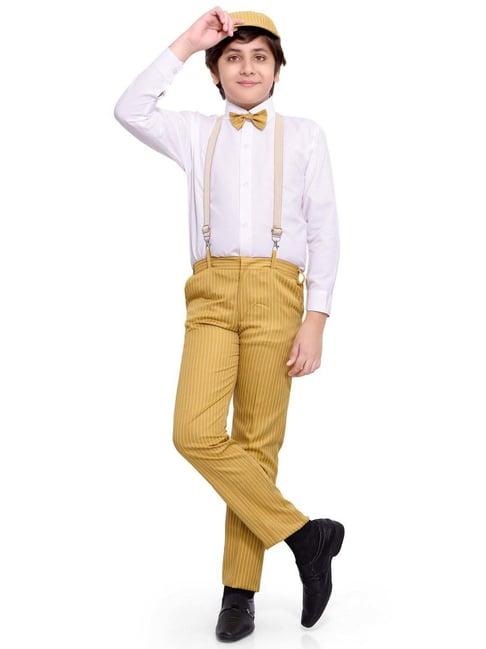 jeetethnics kids white & yellow regular fit full sleeves shirt set