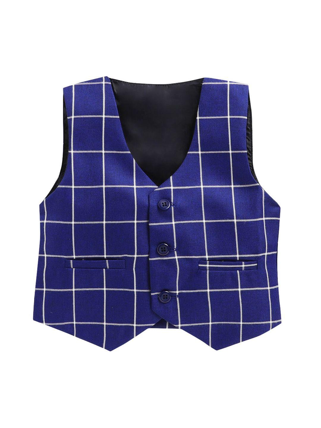 jeetethnics navy blue checked silk blend waistcoat