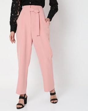 jefferry high-rise straight fit pants with waist tie-up