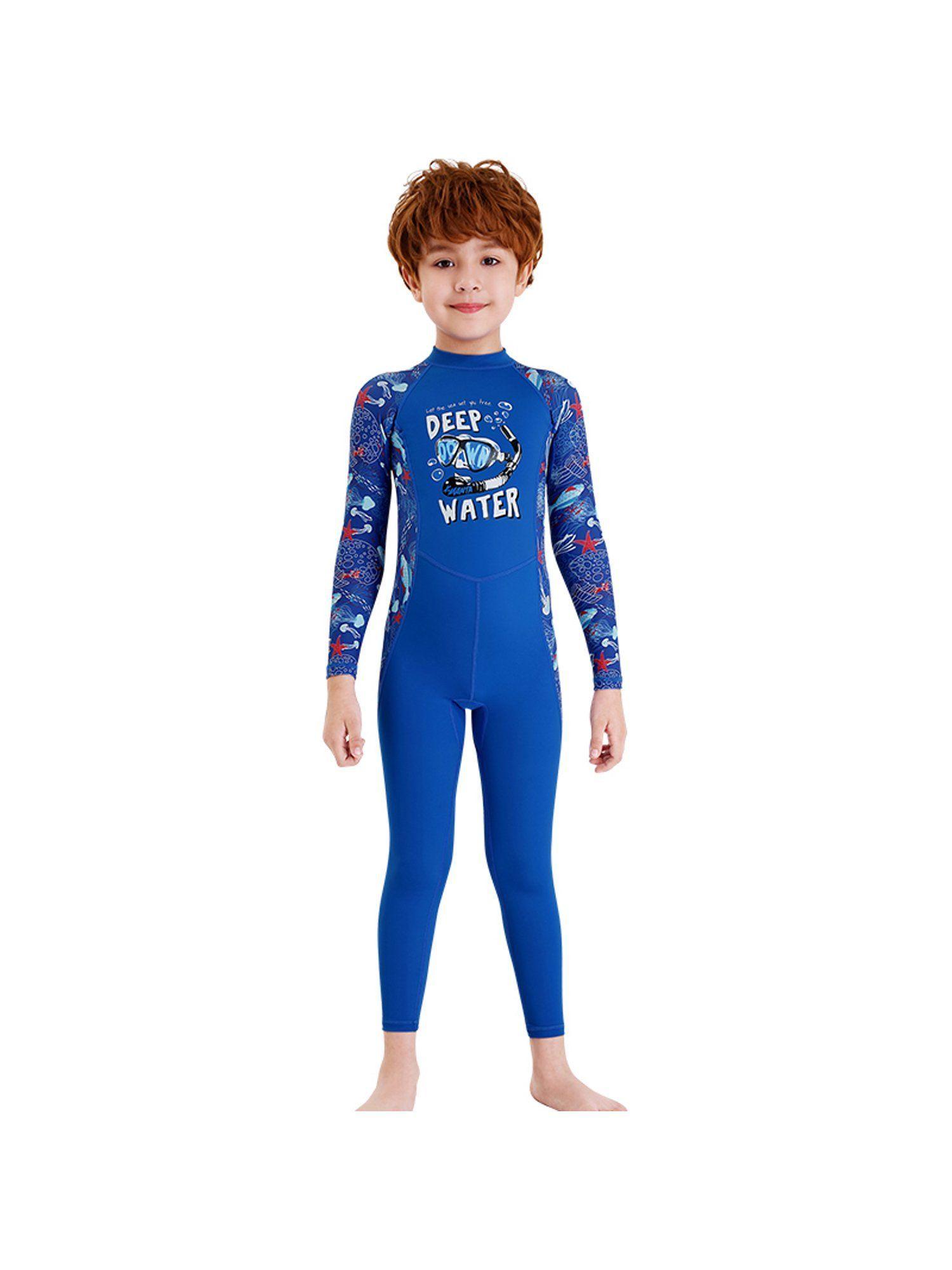 jelly fish print full sleeves kids swimwear upf 50- blue