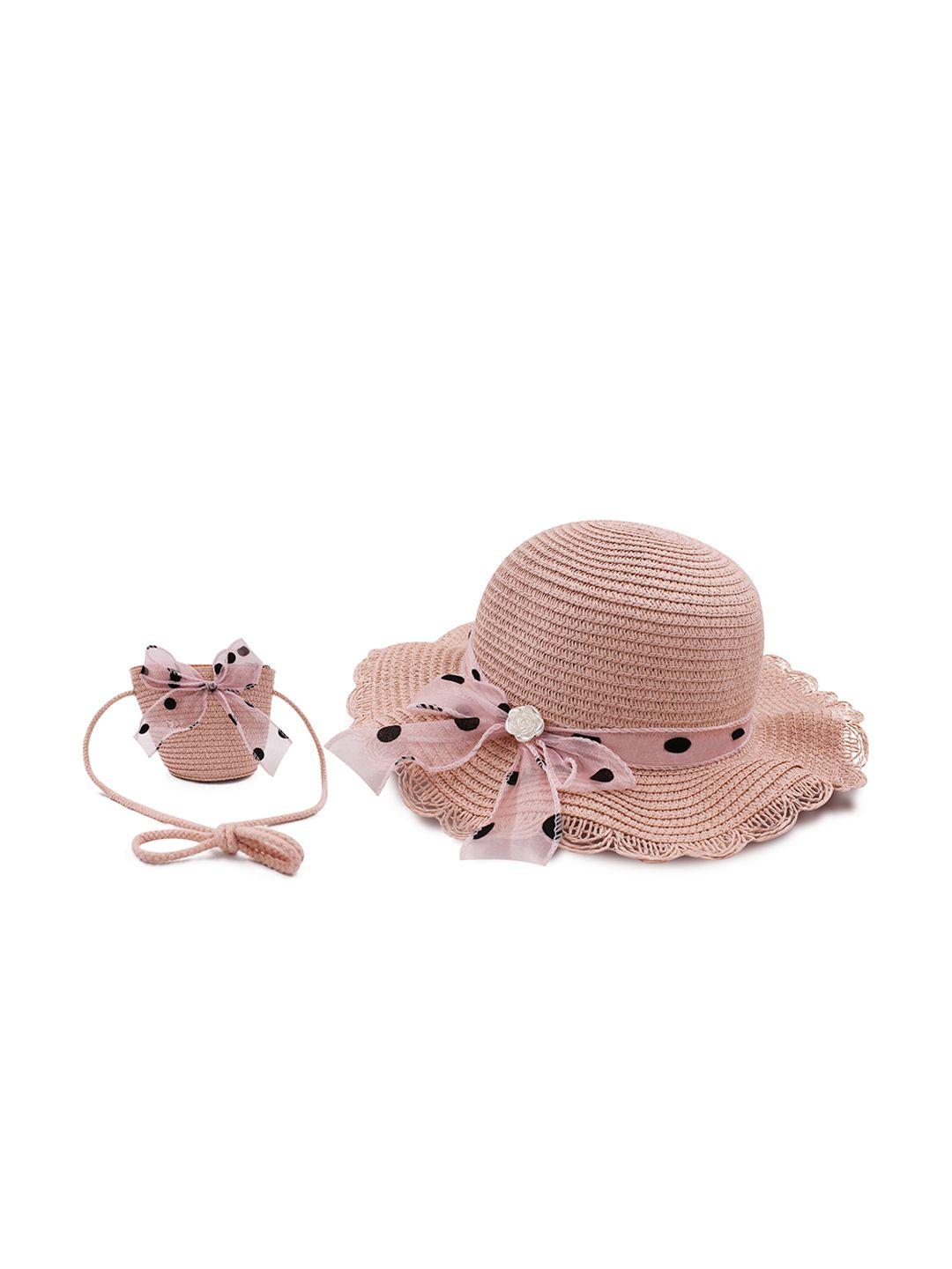 jenna girls polka dot self design bow sun hat & sling bag