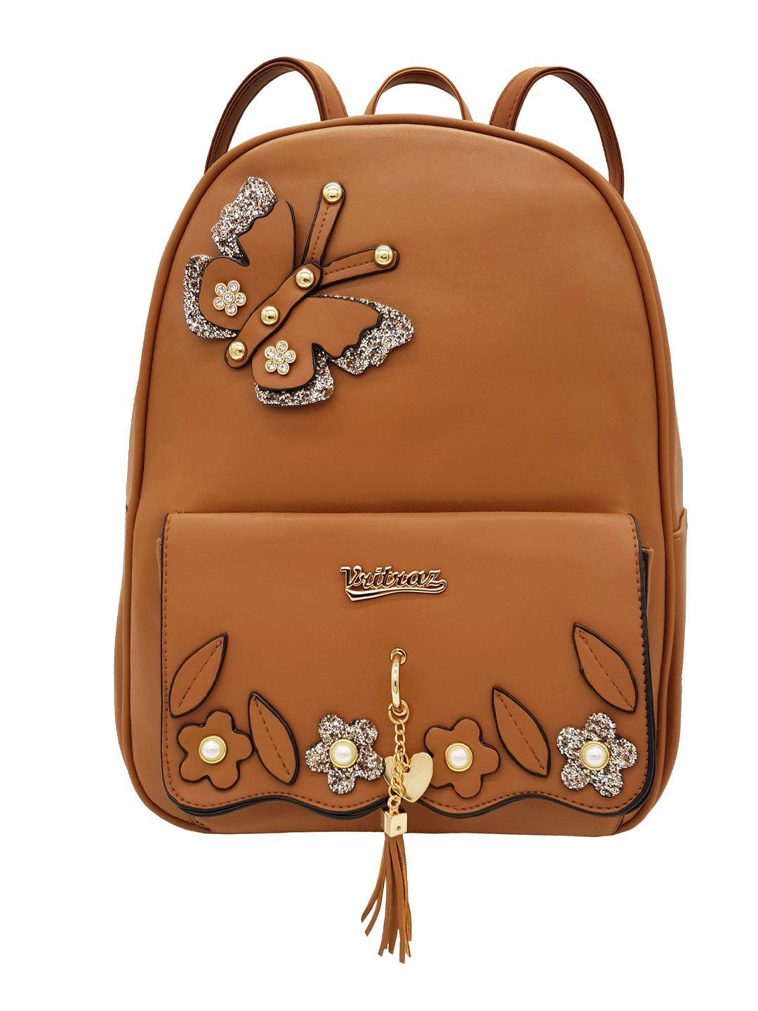jenna women brown & silver-toned embroidered backpack