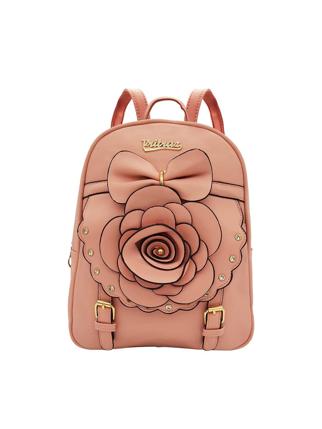 jenna women pink & gold-toned embroidered backpack