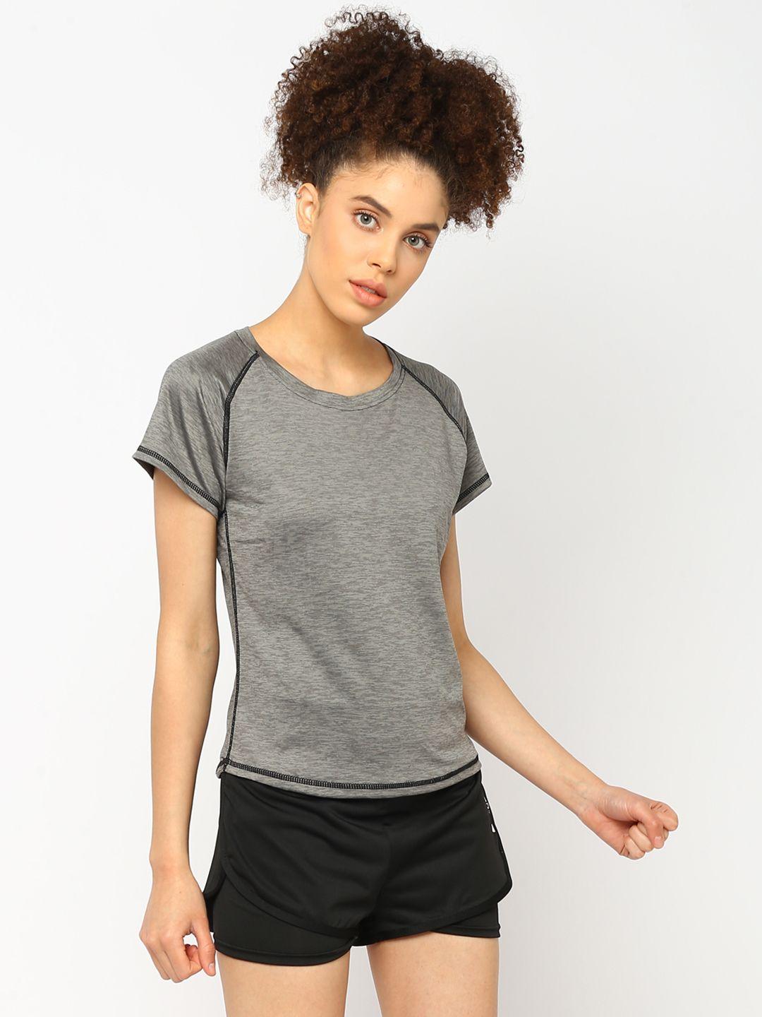 jerfsports women grey melange & black solid t-shirt with shorts