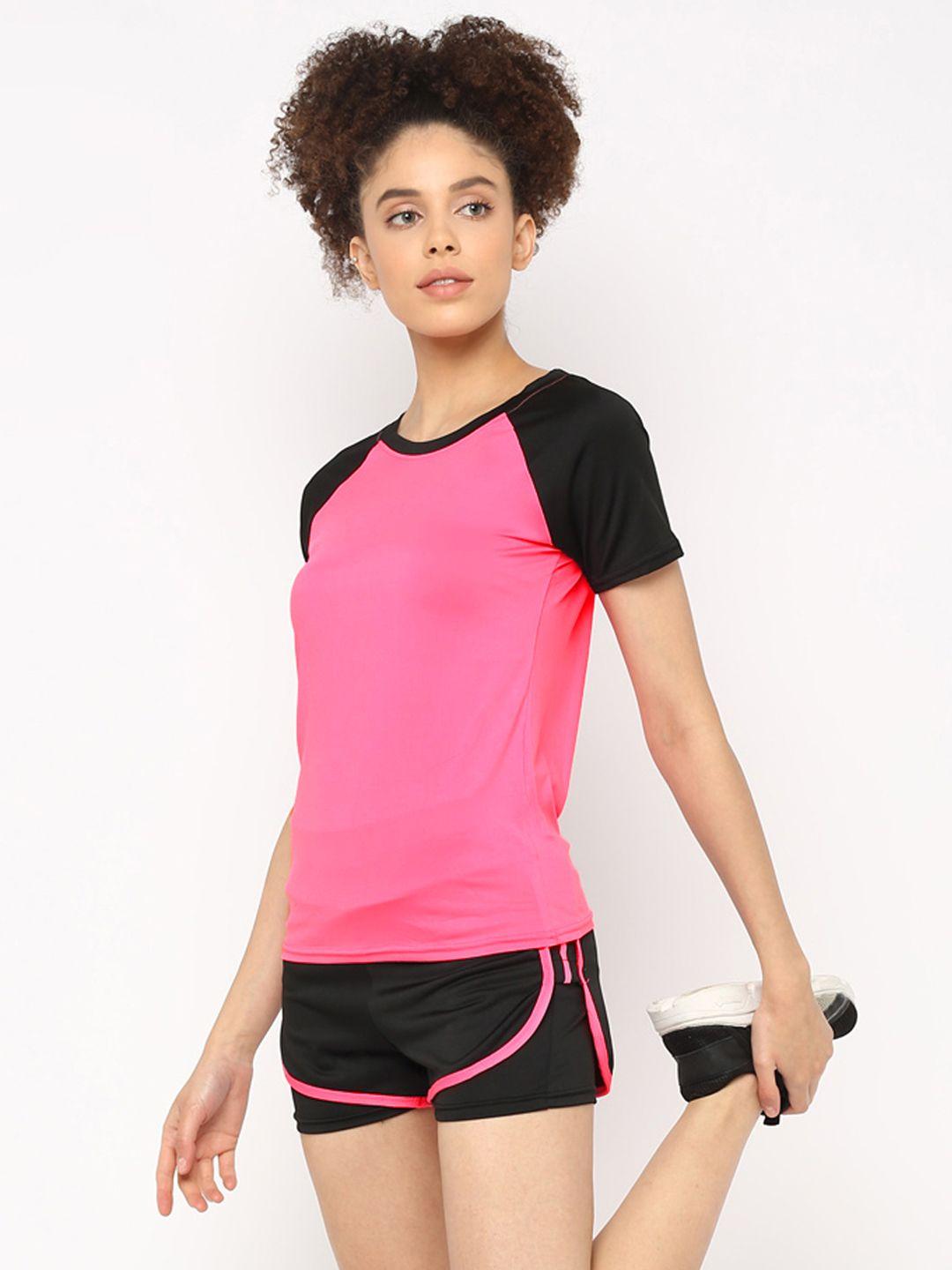 jerfsports women pink & black solid tracksuit