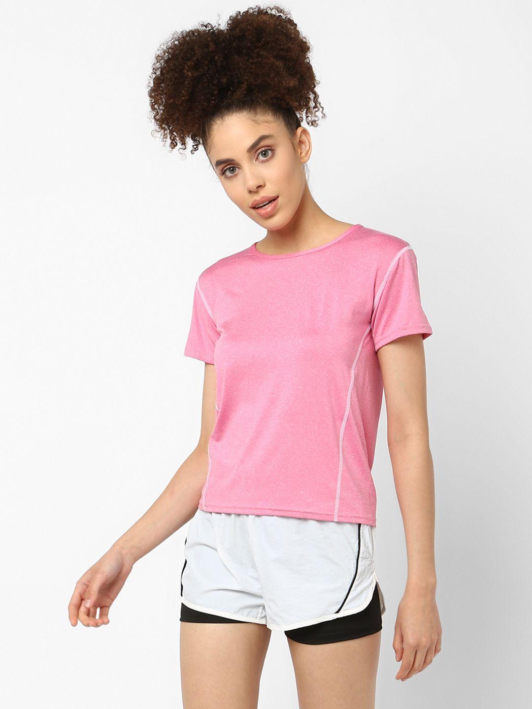 jerfsports women pink & white solid t-shirt & shorts set