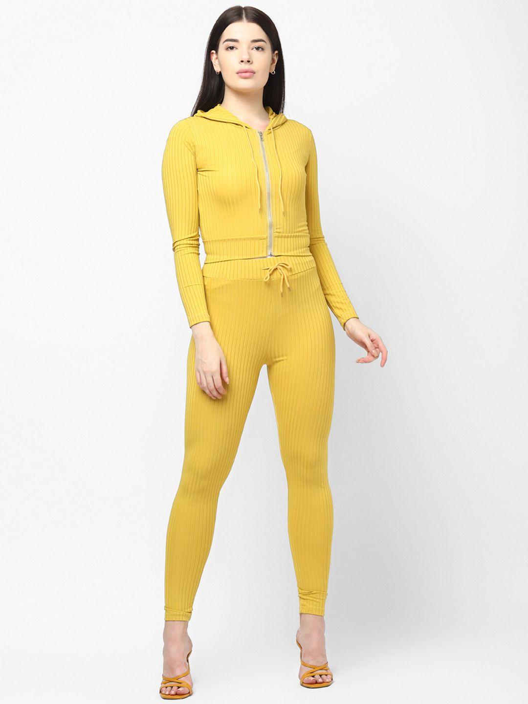 jerfsports women yellow ribbed sweatshirt with trousers