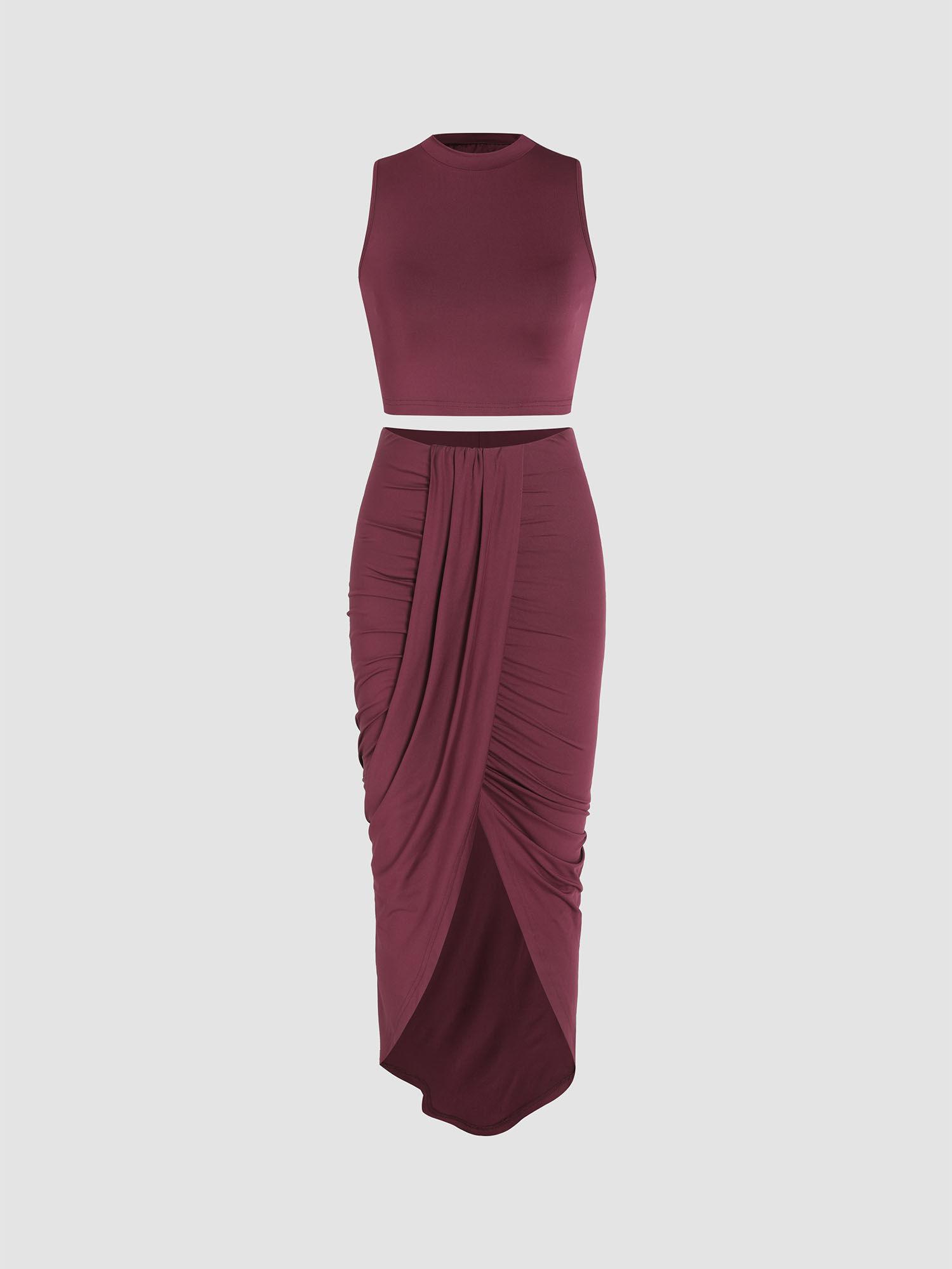 jersey crop tank top & ruched maxi skirt (set of 2)