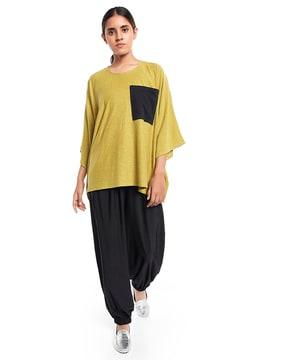 jersey kaftan top with jersey pocket detailing