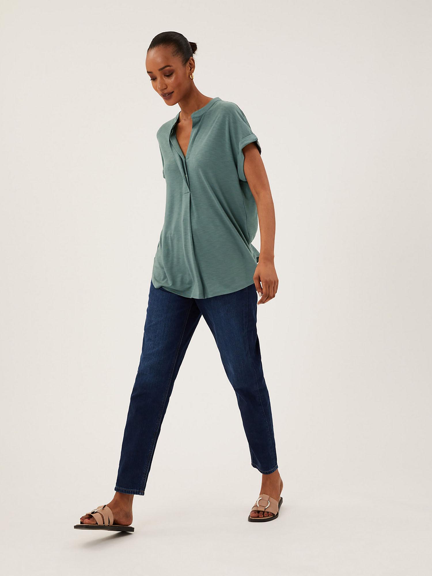 jersey mandarin neck half sleeve popover blouse