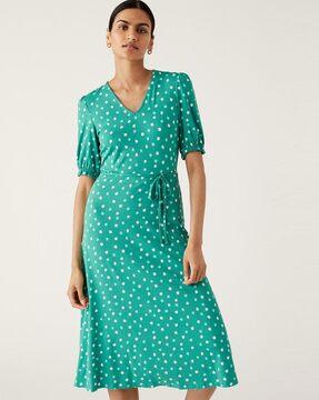 jersey polka dot v-neck midi tea dress