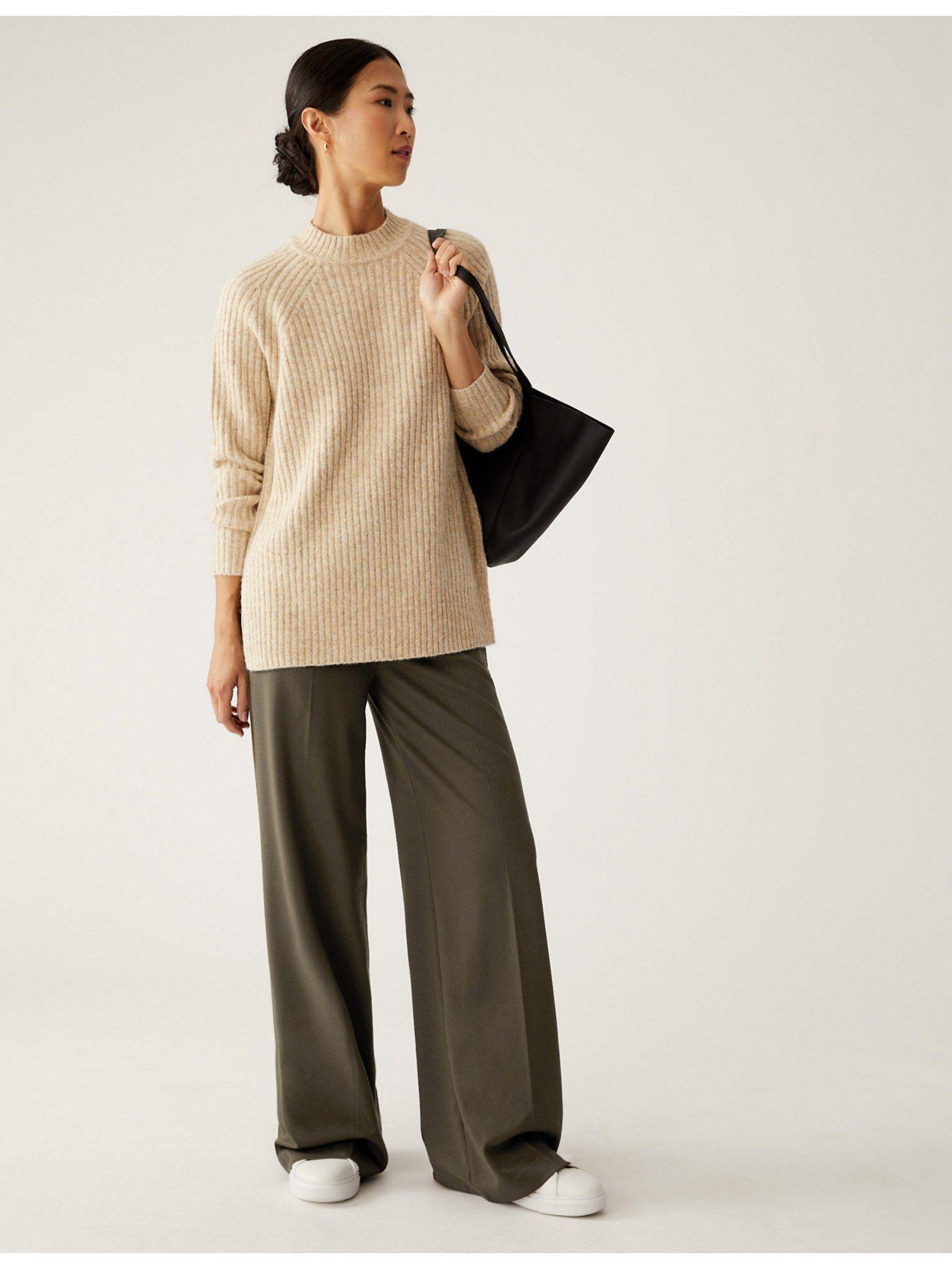 jersey wide leg olive trouser with stretch