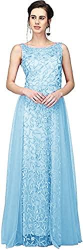 jesani creation women's net embroidery aline-flered long gown dress for women full stitched gown ready to wear.(all over-sky-l)