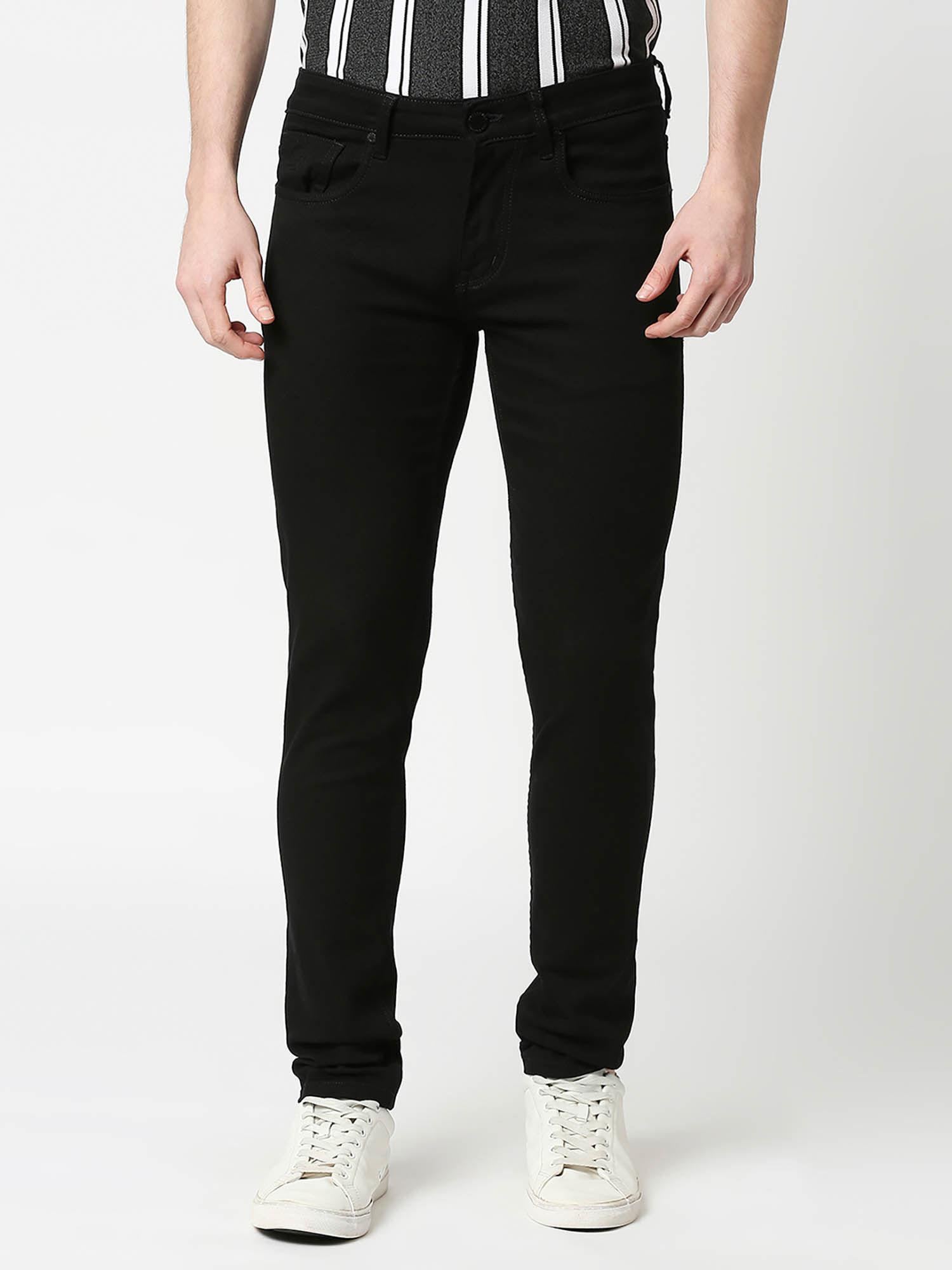 jet black slim tapered jeans