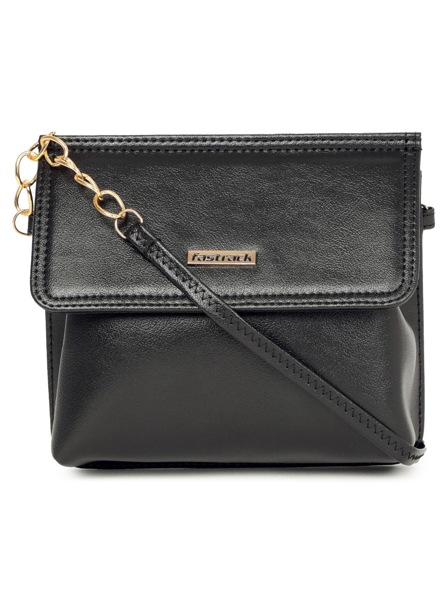 jet black structured sling bag for women