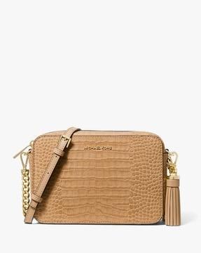 jet set medium crocodile embossed leather crossbody bag