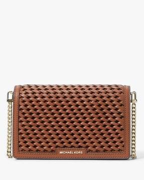 jet set medium woven leather crossbody bag