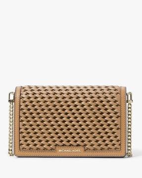 jet set medium woven leather crossbody bag