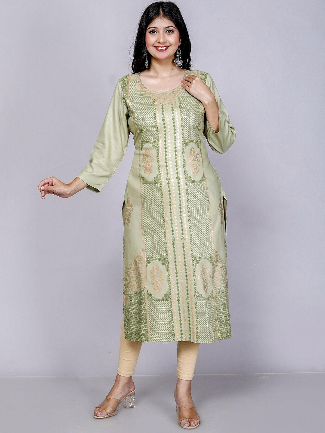 jevi prints ethnic motifs foil printed round neck long sleeves straight kurta