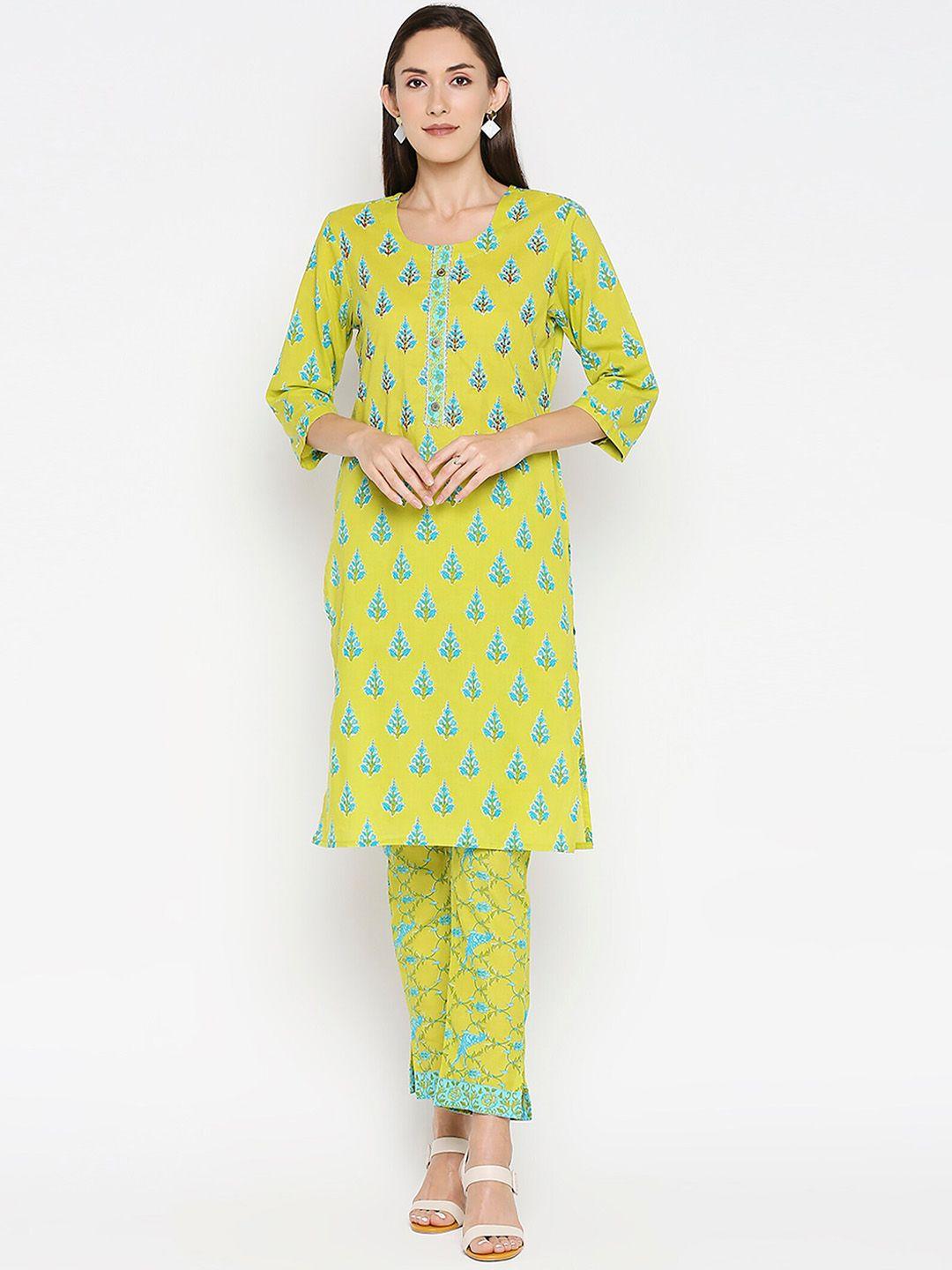 jevi prints ethnic motifs printed pure cotton kurta with trousers set