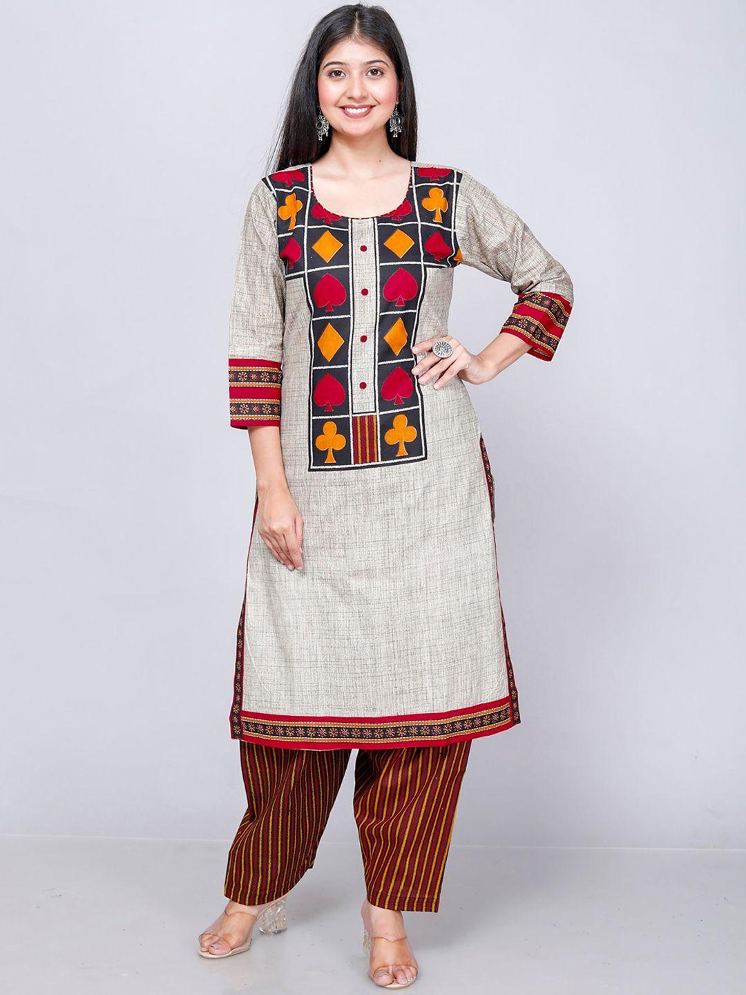 jevi prints ethnic motifs printed regular pure cotton kurta with patiala & dupatta