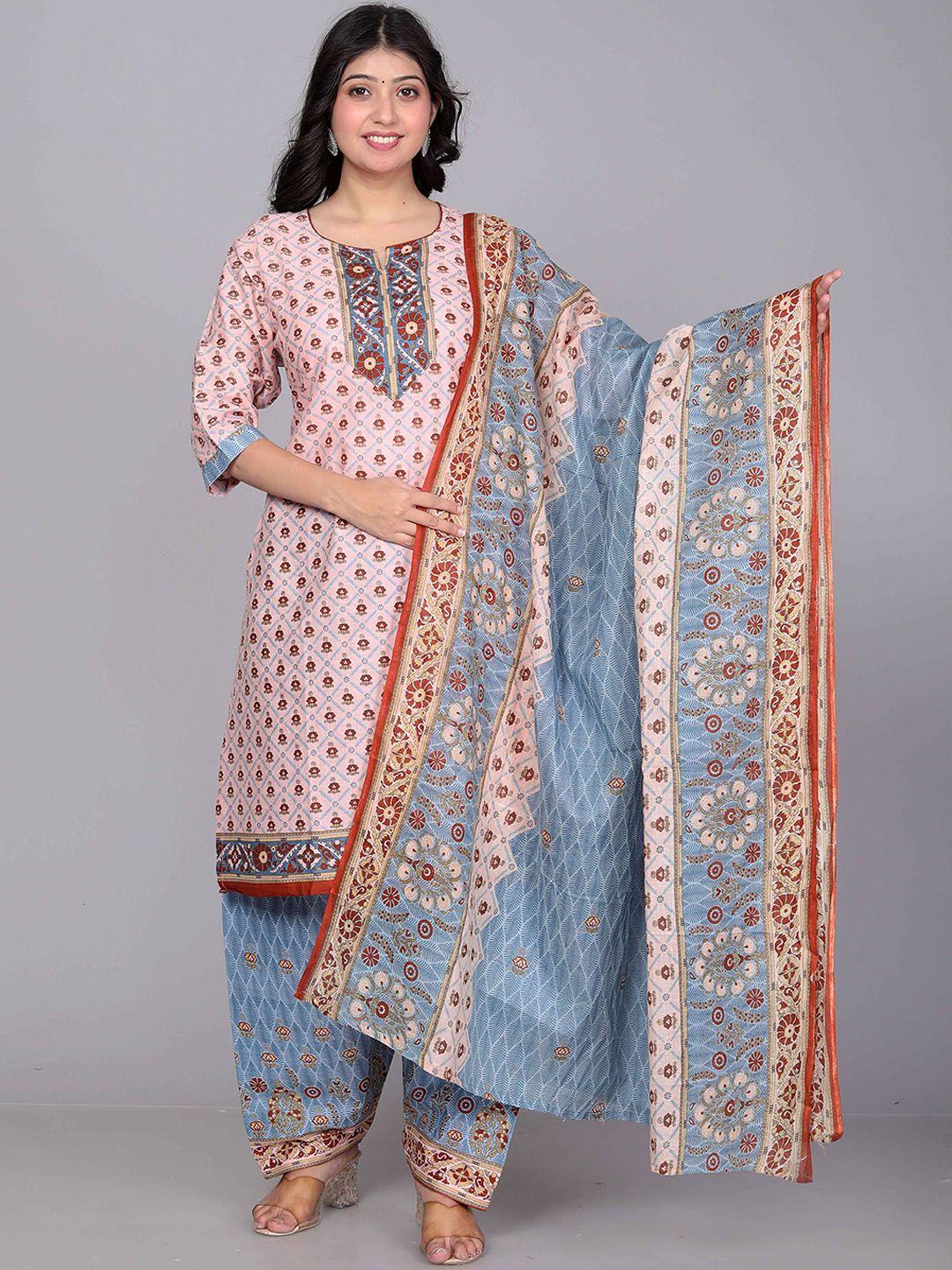 jevi prints ethnic motifs printed regular pure cotton kurta with patiala & dupatta