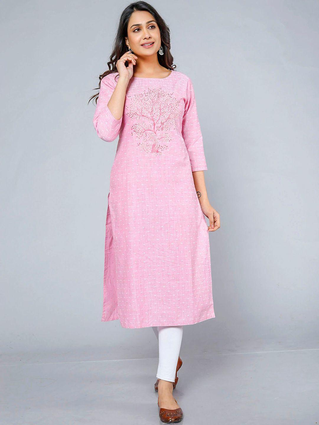 jevi prints floral embroidered thread work khadi cotton kurta