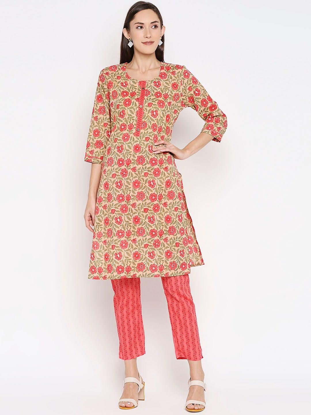 jevi prints floral printed pure cotton kurta with trousers set