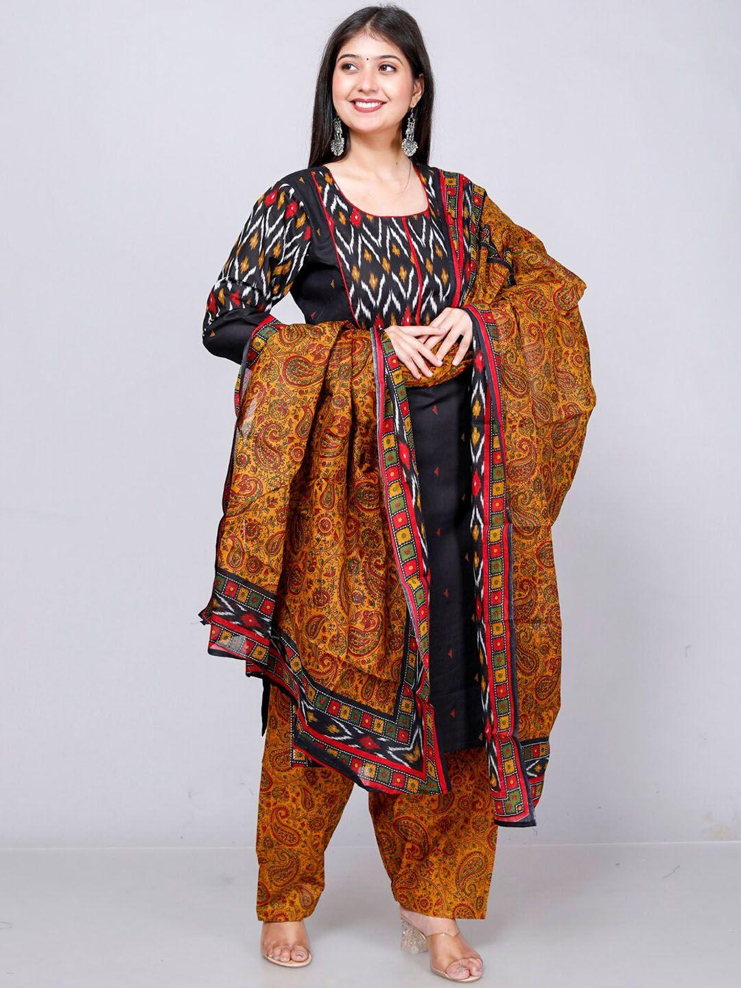 jevi prints paisley printed pure cotton kurta with patiala & dupatta