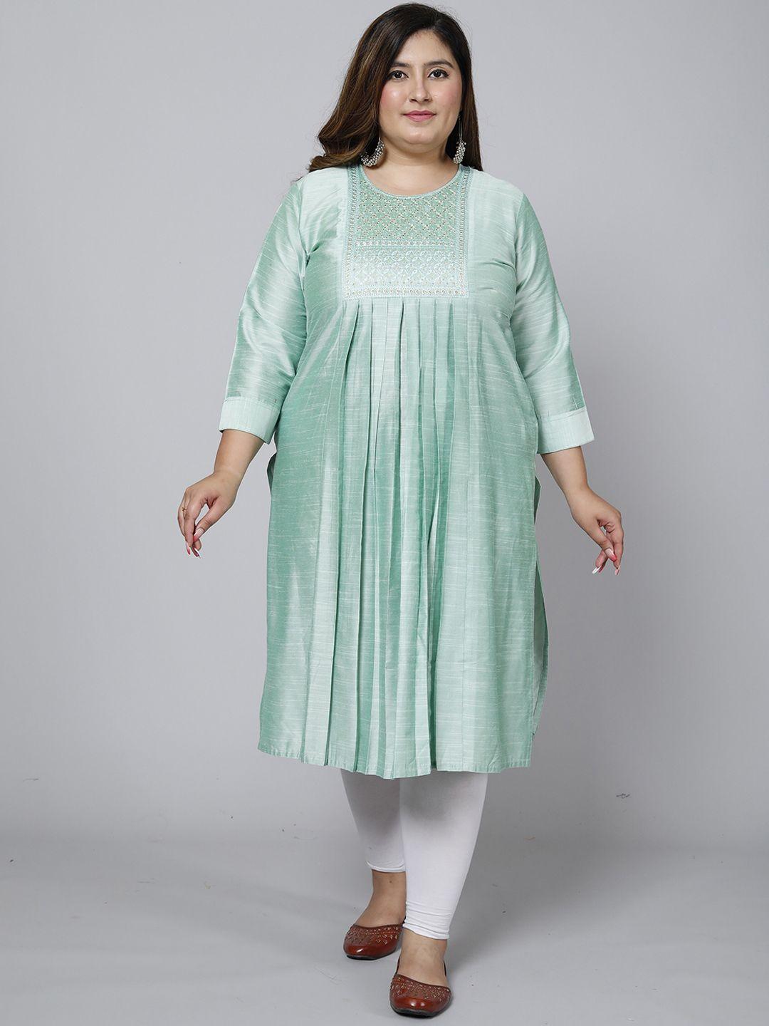 jevi prints plus size ethnic motifs yoke design thread work pleated raw silk kurta